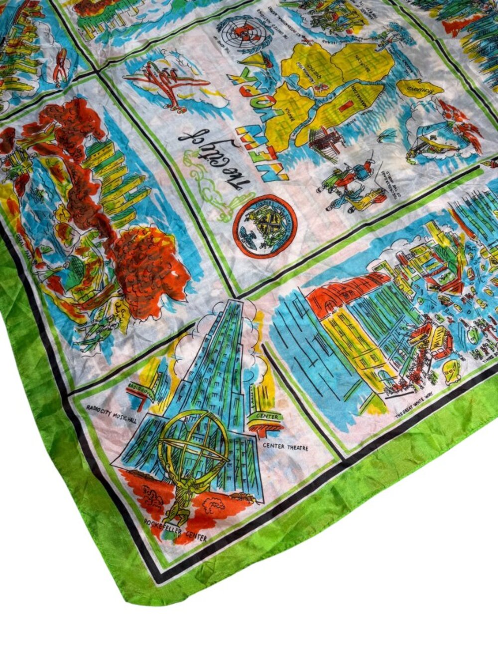 Vintage 1950s New York City Pure Silk Hand Screen Printed Souvenir Scarf - Picture 4 of 11